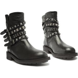 SCHULTZ LUZIA WOMEN'S STUDDED STRAP BLACK LEATHER BOOTS SIZE US 7 B / EUR 37